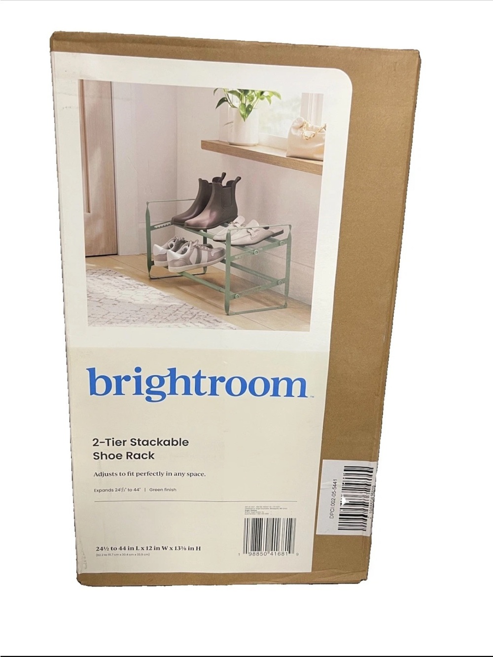 Shoe Rack Green 2-Tier  Stackable Adjustable 24.5-44" NEW Sealed Brightroom